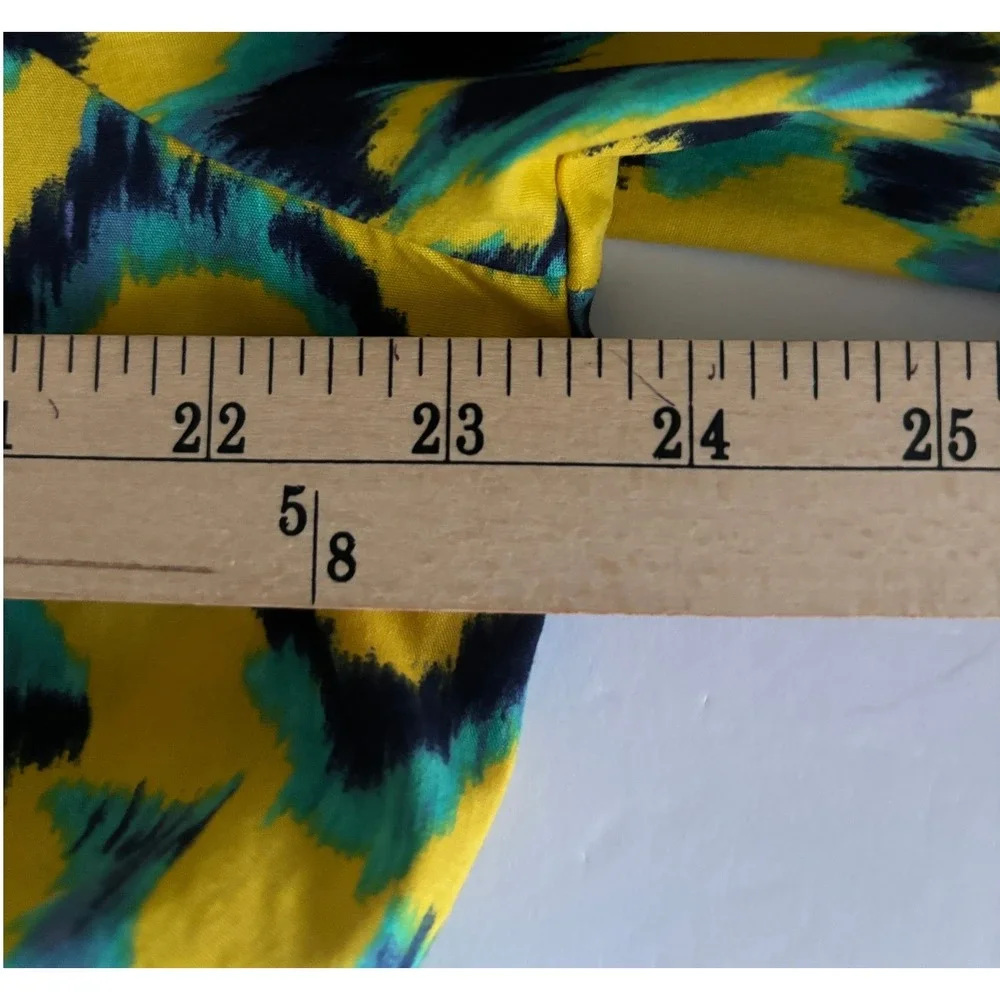 The Get Womens Print Mix Mini Dress Yellow Blue Ikat Long Sleeve Tie Waist L NEW